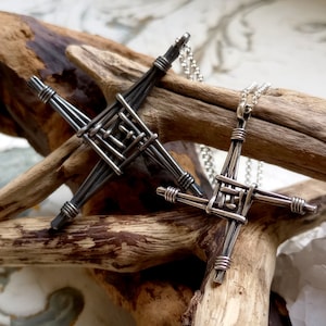 Saint Brigid of Kildare Cross Silver Pendant, Imbolc Celtic Brighid Symbol Necklace