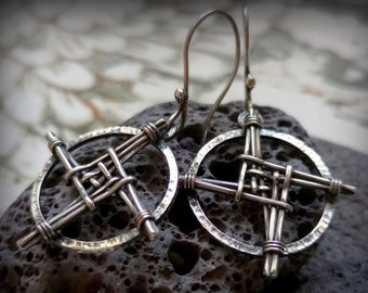 Sterling Silver Saint Brigid of Kildare Cross Pagan Earrings, Imbolc Magic Wiccan Jewelry