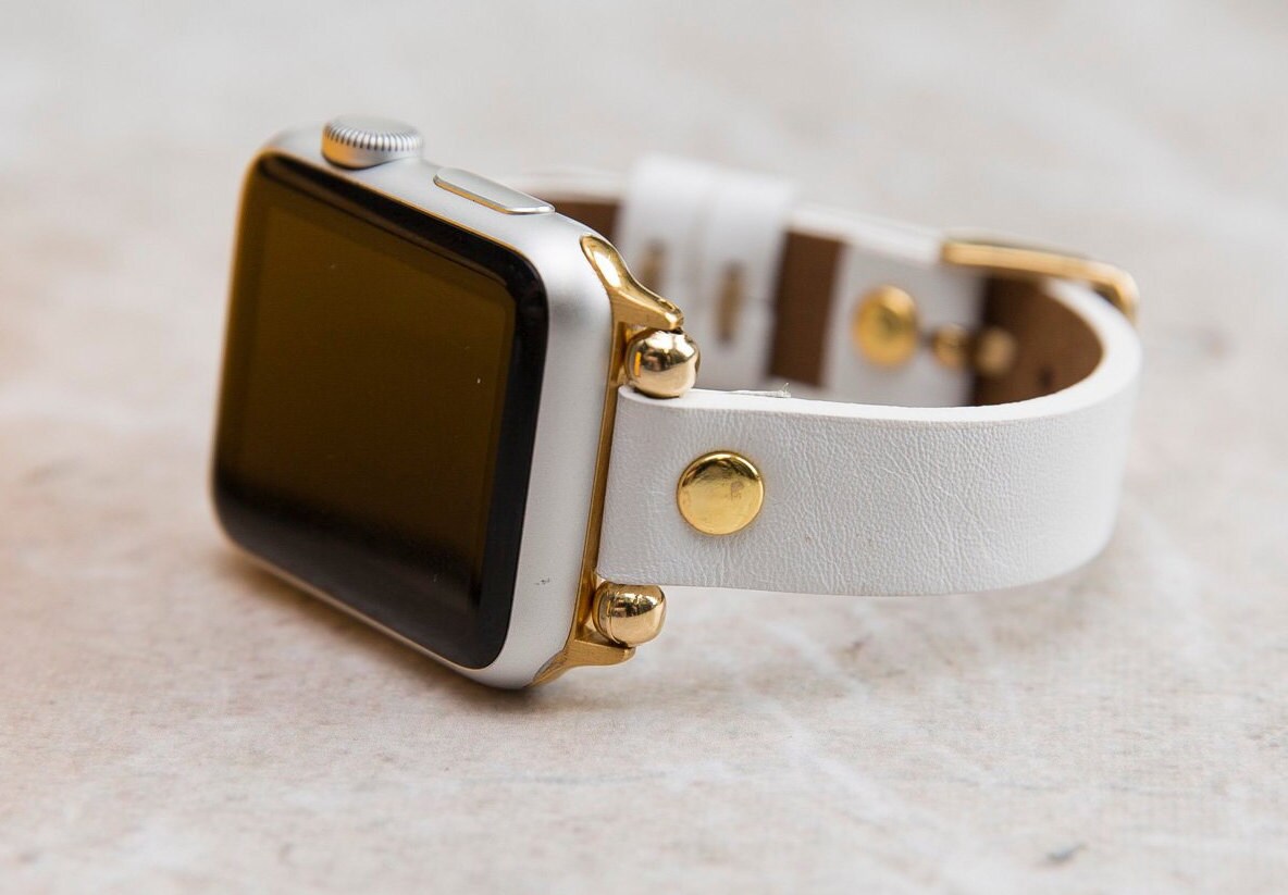 silver apple watch white band