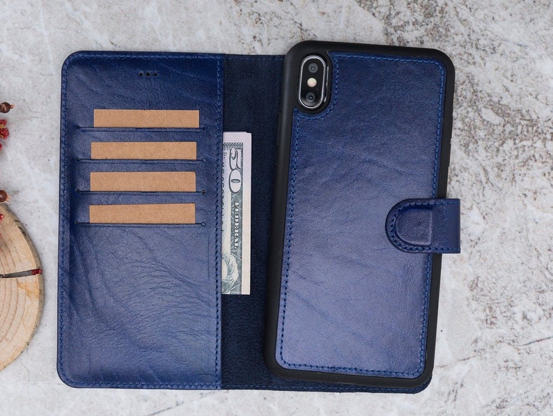 Handmade iPhone XS Max Case. Genuine Leather iPhone XS Max Case Magnetic Detachable Wallet With Card Slots iPhone XS Max Leather Cover