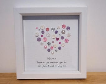 button art, button picture, nanna gift, mum gift,grandma gift, personalised gift, christmas gift idea, birthday gift, mothers day gift