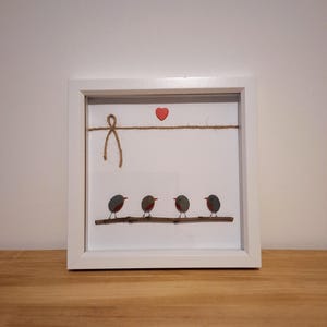 pebble art, pebble picture, robins, christmas gift idea, family gift, unique gift, friend gift
