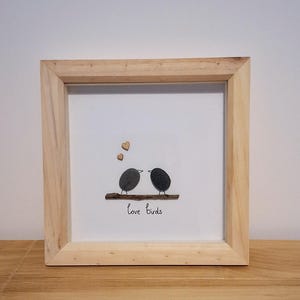 valentines day gift, pebble picture, love birds, pebble art, birthday gift, couple gift, anniversary gift, unique gift
