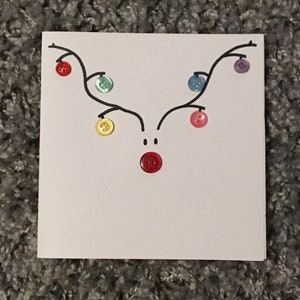 Biglietti di Natale fatti a mano, confezione da 6 biglietti, biglietti con bottoni, articolo fatto a mano, regalo unico, renna