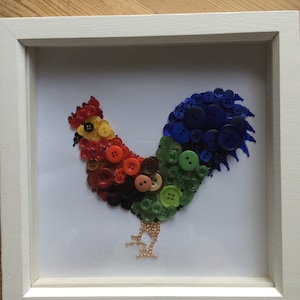 button art, button picture, rooster, cockerel, unique gift, handcrafted item, gift idea