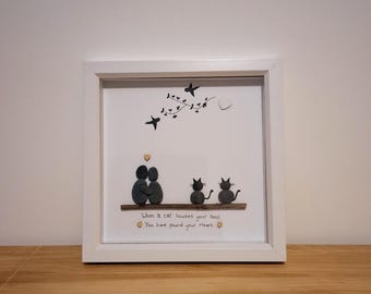 pebble art, cat lover gift, pebble picture, unique gift, friend gift, christmas gift idea, handcrafted item