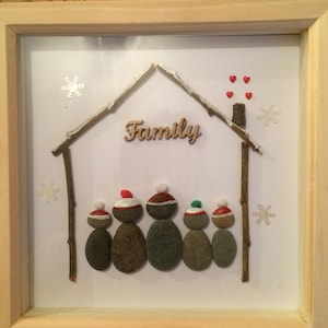 Pebble Art, christmas family picture, christmas gift, pebble picture, family gift, unique gift