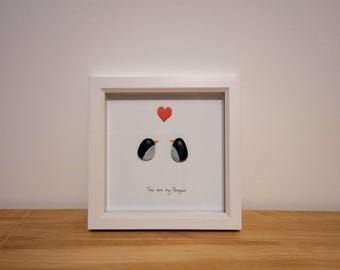 valentines day gift, handcrafted item, pebble art, you are my penguin, pebble picture, gift for loved one