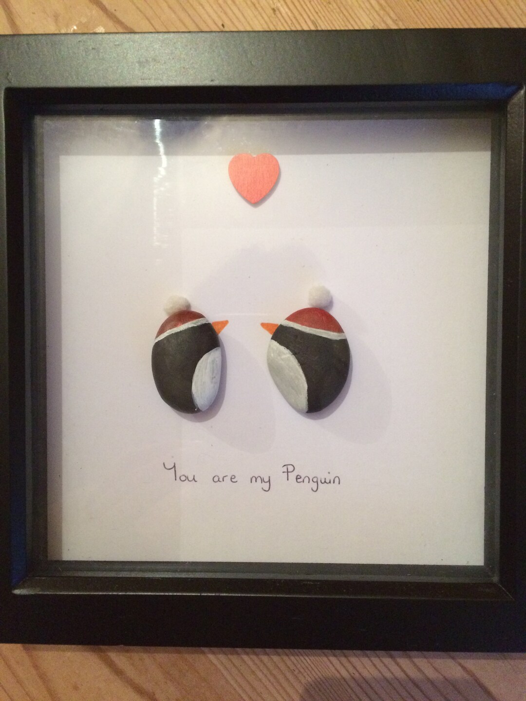 Pebble Art, Penguin Couple, Christmas Gift, Pebble Picture, Unique Gift
