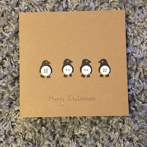Handgemaakte kerstkaarten, set van 6 kaarten, pinguïnknopkaarten, uniek cadeau, handgemaakt item