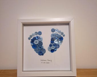 button picture, button art, baby feet, girl or boy gift, christening gift, nursery gift, personalised gift, unique gift, handcrafted item