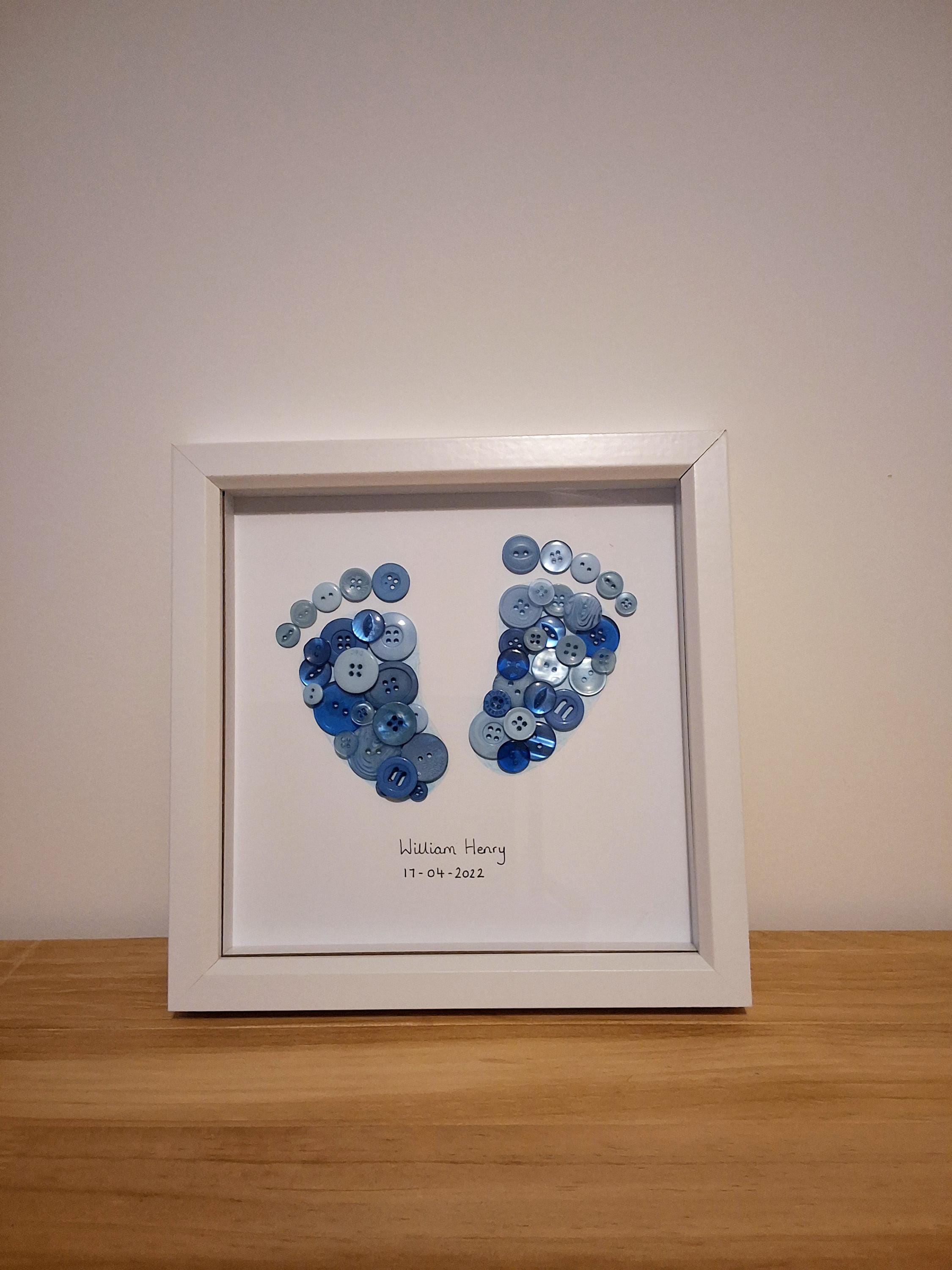 Button Picture, Button Art, Baby Feet, Girl or Boy Gift, Christening ...