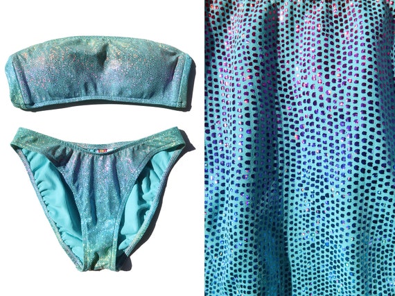 90s Vintage Rainbow Shimmer Bandeau Top Bikini wi… - image 1