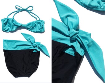 1991 Vintage Deadstock Turquoise High Waisted Bandeau Bikini with Tags Sz L