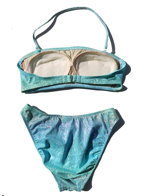 90s Vintage Rainbow Shimmer Bandeau Top Bikini wi… - image 5