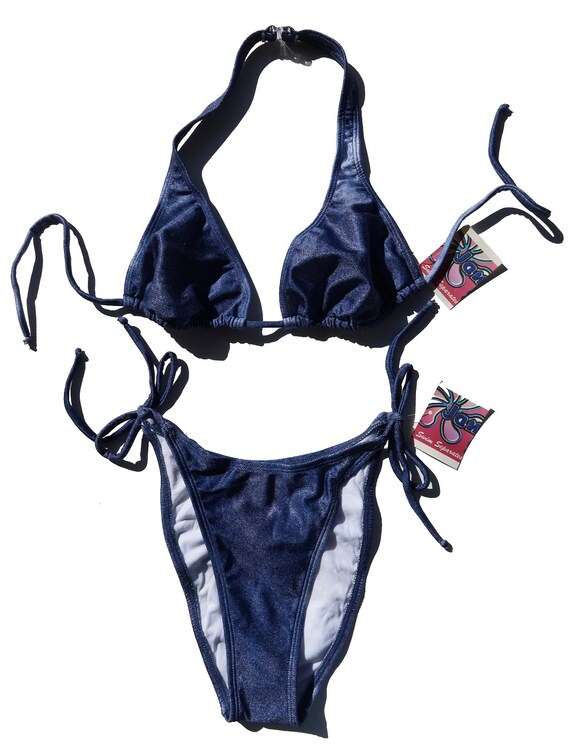 Vintage 90s Denim Print Bikini Sz M