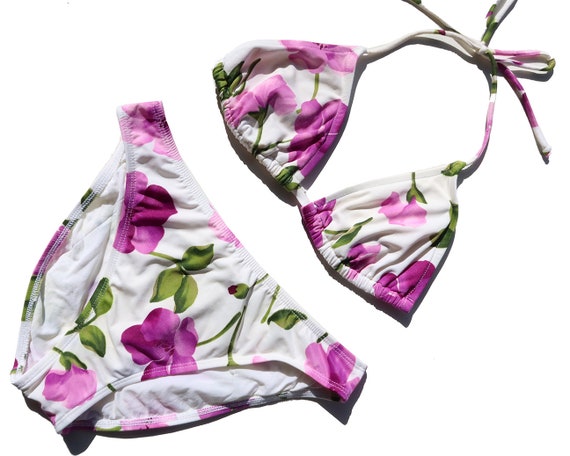 90s Vintage Floral Watercolor Bikini with High Cu… - image 2