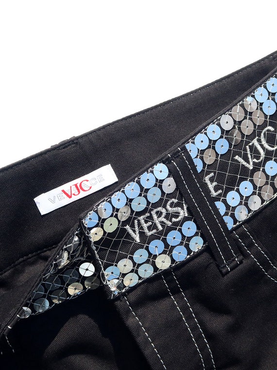 Y2K Vintage Black and Silver Versace Sequins Skir… - image 3