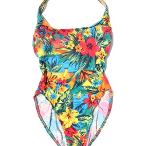 90s Vintage Tropical High Cut One Piece Bathing Suit with Tags Sz M image 2