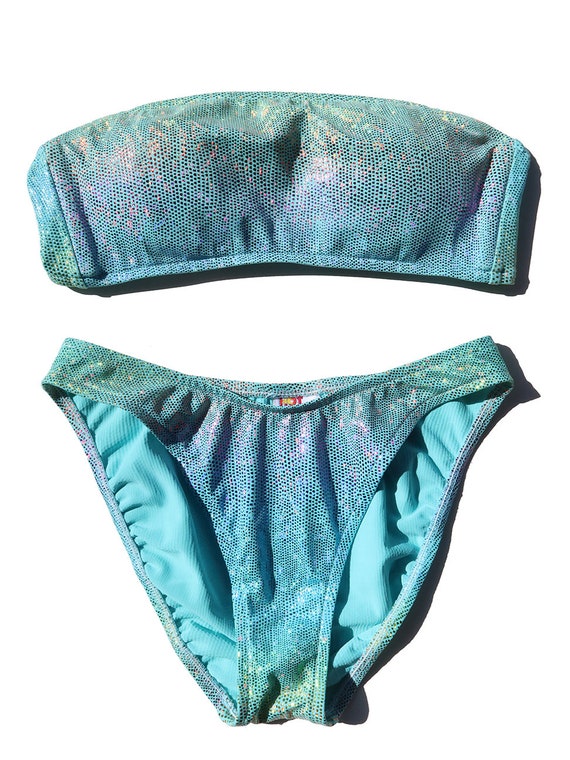 90s Vintage Rainbow Shimmer Bandeau Top Bikini wi… - image 2