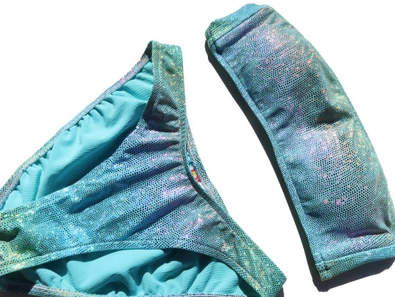 90s Vintage Rainbow Shimmer Bandeau Top Bikini wi… - image 4