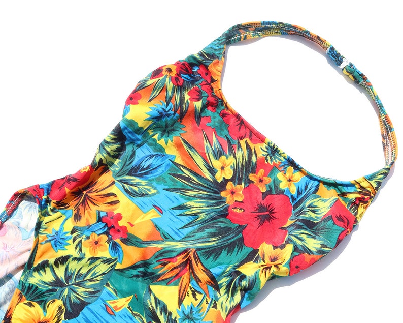 90s Vintage Tropical High Cut One Piece Bathing Suit with Tags Sz M image 4