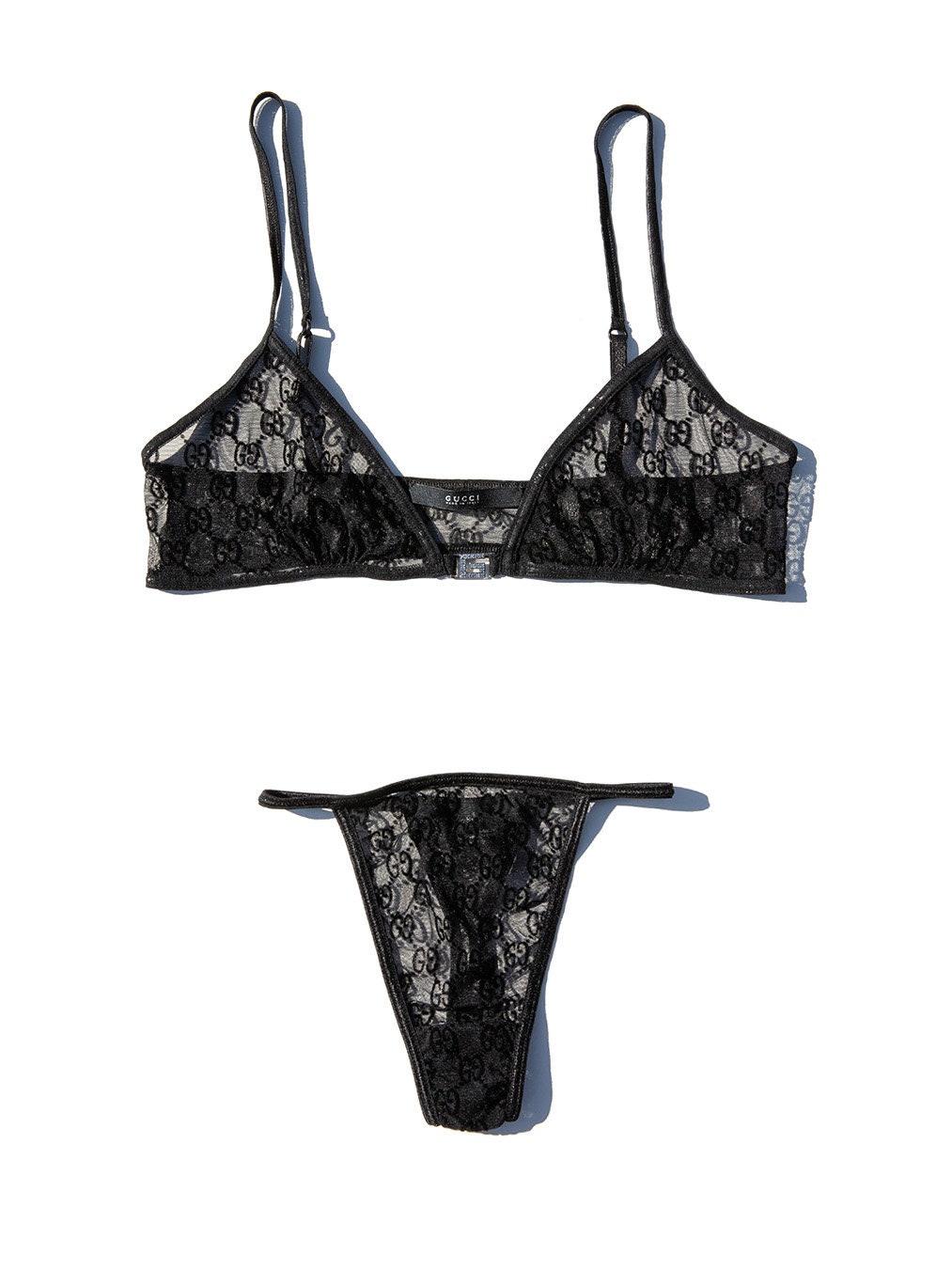 Extremely Rare Vintage SS 1998 Tom Ford Gucci Mesh and Velvet Monogram  Lingerie Set Featuring G Encrusted With Swarovski Crystals Sz S/XS 