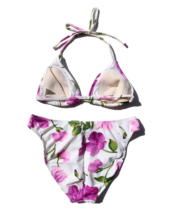 90s Vintage Floral Watercolor Bikini with High Cu… - image 3