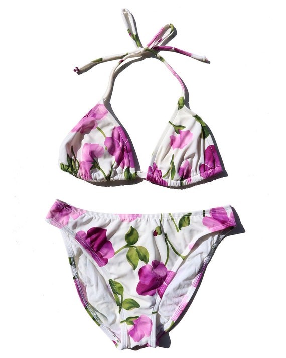 90s Vintage Floral Watercolor Bikini with High Cu… - image 5