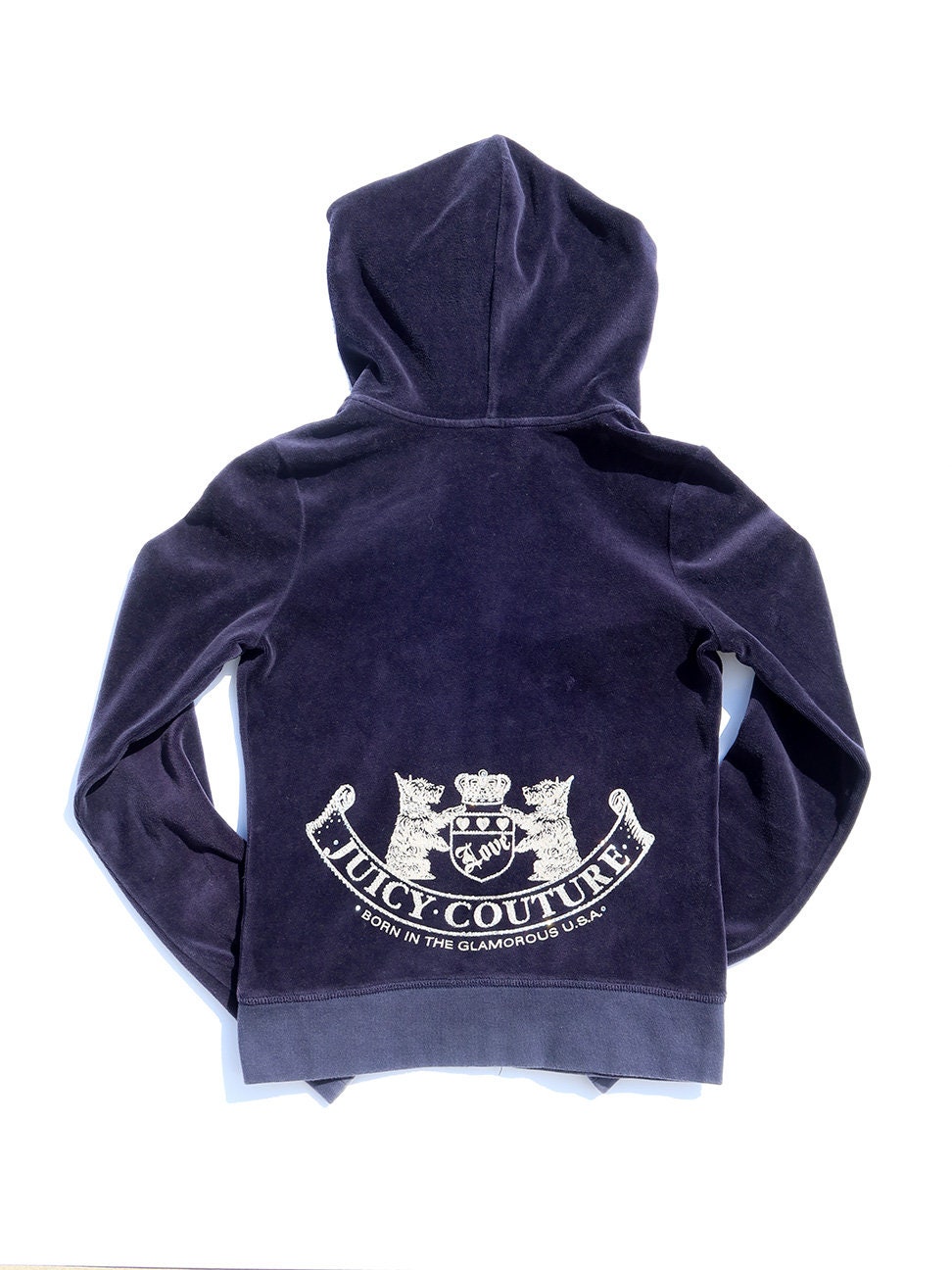 Buy JUICY COUTURE Navy Velour Zip-up Hooded Jacket with Monogram - S at  ShopLC.