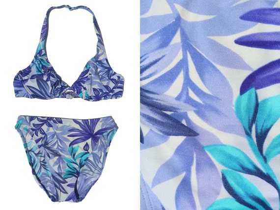 90s Vintage Periwinkle Underwire Bikini with High… - image 1