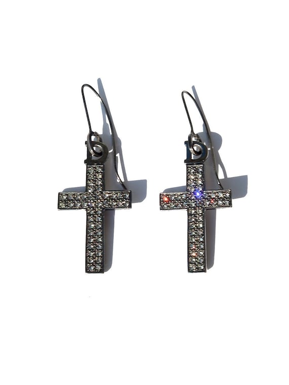 Y2K Vintage Dior Crystal Cross Earrings - image 1