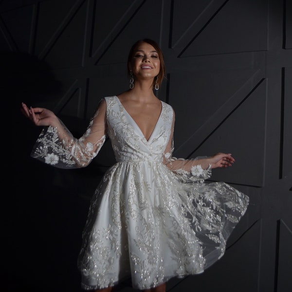 Kay by Olivia Bottega Lace Baby Doll Wedding Dress | Baby Doll Wedding Dress | Short Wedding Gown | Cocktail Dress