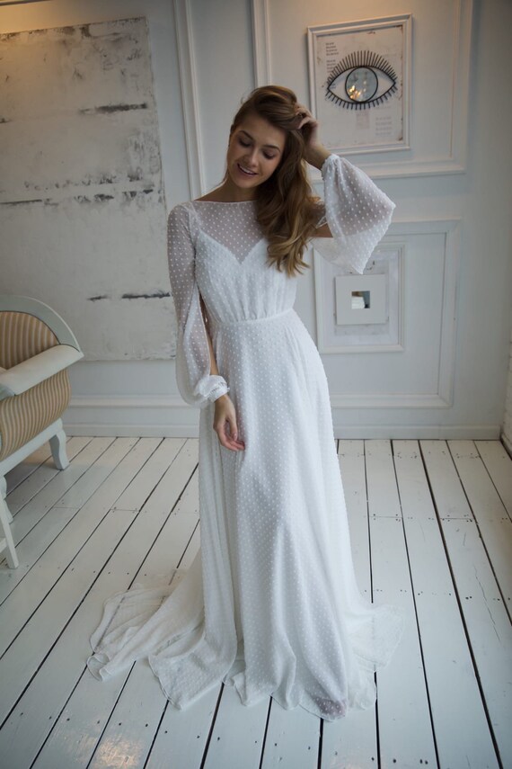swiss dot wedding gown
