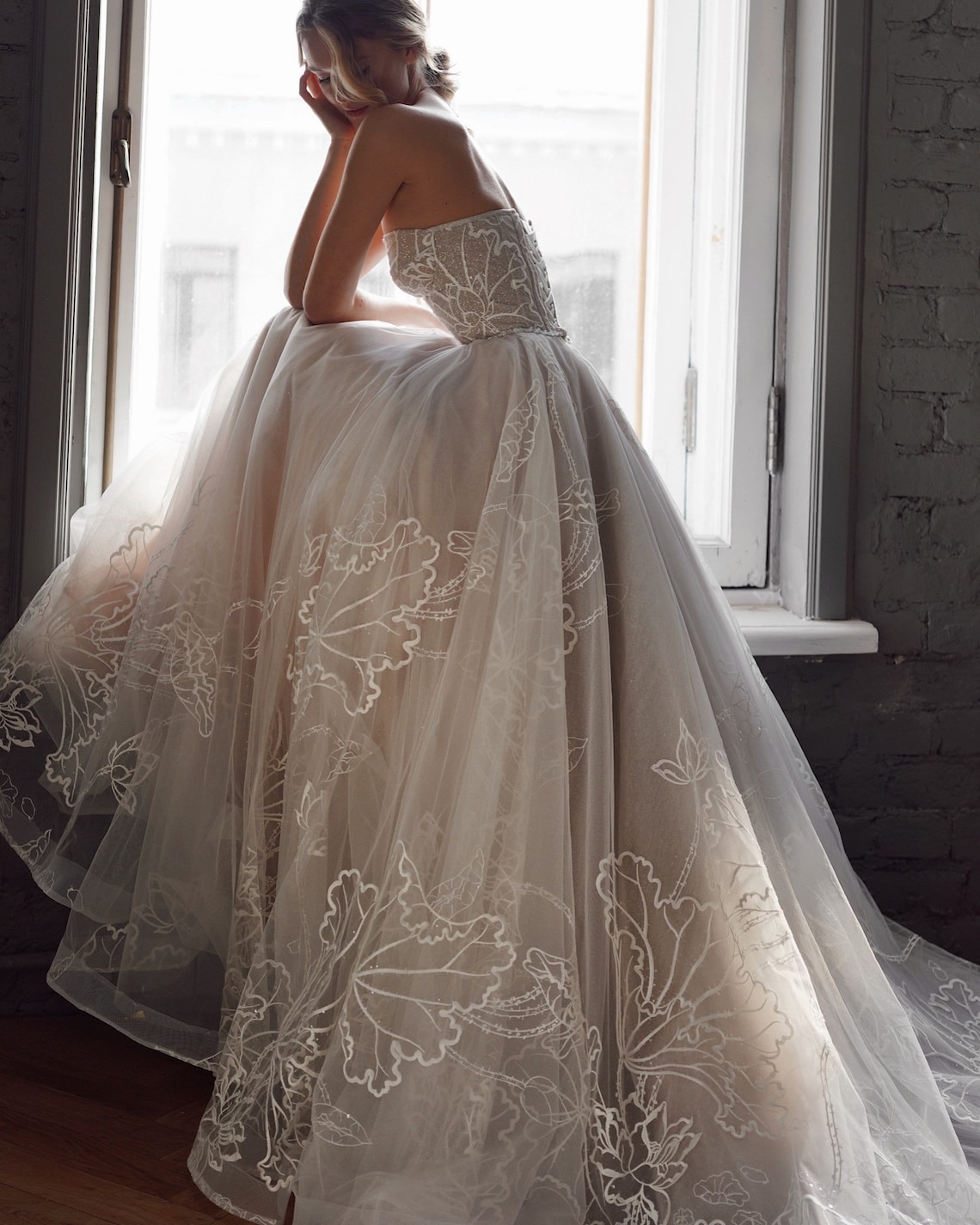 Glamorous wedding dress Blum by Olivia Bottega with trail. image 1