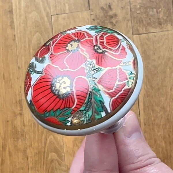Tiradores de amapola roja con flores, manijas rojas redondas, tiradores y pomos de cajón con flores, tiradores vintage, pomos vintage, herrajes para gabinetes, pomos florales