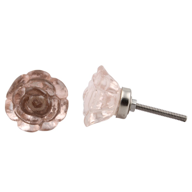 Blush Pink Glass Knob Pink Knob Pink Drawer Pull Flower Etsy