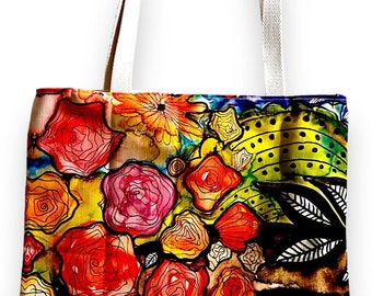 手作りでデザインされたカラフルな春のトートバッグ