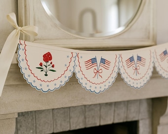 Patriotic Floral Flag Printable Banner – Americana Garland (PDF & PNG)