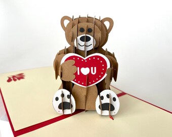 Bear Pop Up Card 3D Card Valentines Day Birthday Anniversary Card