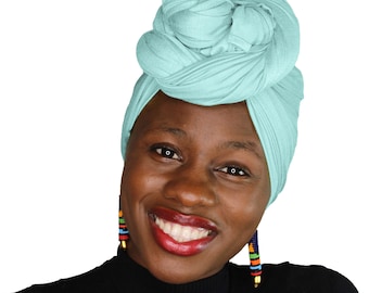 Head Wrap Soft Stretch Jersey Scarf Long Hair Turban Tie Headband HeadWrap for Women in Solid Colors by Jamgal (Cyan)