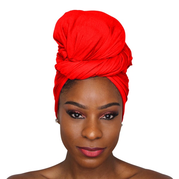 Head Wrap Soft Stretch Jersey Scarf Long Hair Turban Tie Headband HeadWrap for Women in Solid Colors by Jamgal (Red)
