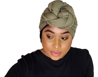 Head Wrap Soft Stretch Jersey Scarf Long Hair Turban Tie Headband HeadWrap for Women in Solid Colors by Jamgal (Olive)