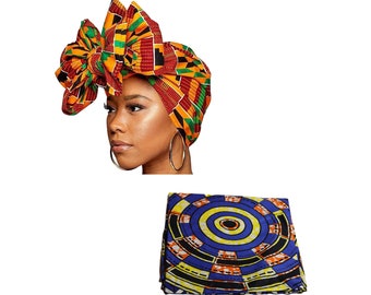 KENTE + Verkauf 2 Pack Ankara Kopftuch und Schal Dashiki afrikanischen Druck Kente Haar Krawatte Wachs