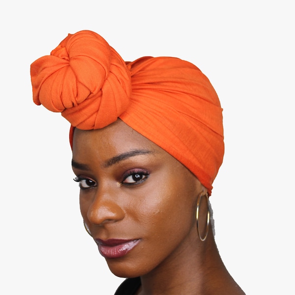 Head Wrap Soft Stretch Jersey Scarf Long Hair Turban Tie Headband HeadWrap for Women in Solid Colors by Jamgal (Orange)