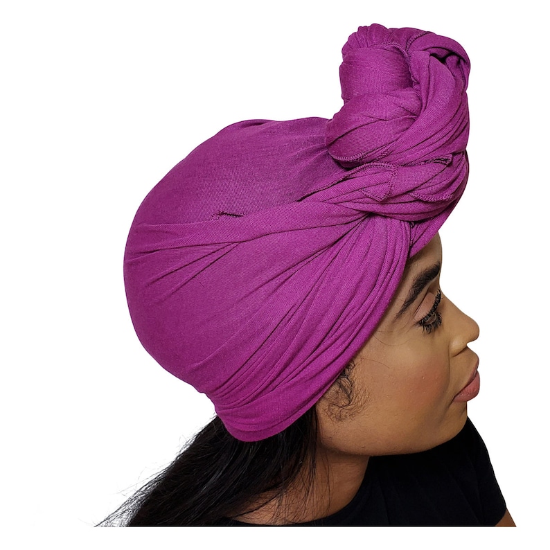 Head Wrap Soft Stretch Jersey Scarf Long Hair Turban Tie Headband HeadWrap for Women in Solid Colors by Jamgal Magenta image 3