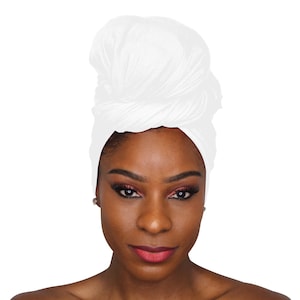Head Wrap Soft Stretch Jersey Scarf Long Hair Turban Tie Headband HeadWrap for Women in Solid Colors by Jamgal (White)