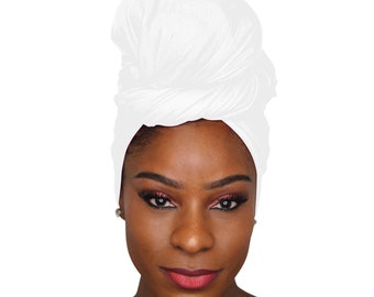 Head Wrap Soft Stretch Jersey Scarf Long Hair Turban Tie Headband HeadWrap for Women in Solid Colors by Jamgal (White)