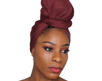 Head Wrap Soft Stretch Jersey Scarf Long Hair Turban Tie Headband HeadWrap for Women in Solid Colors by Jamgal (Burgundy Brown)