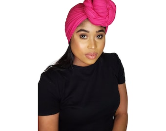 Head Wrap Soft Stretch Jersey Scarf Long Hair Turban Tie Headband HeadWrap for Women in Solid Colors by Jamgal (Hot pink - Fuscia)